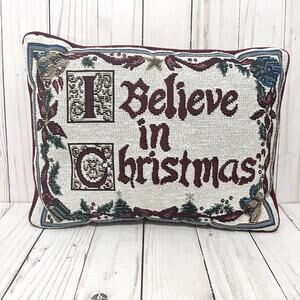 Christmas Needlepoint  Tapestry Small Throw Pillow  Believe In Christmas 12"x 9"